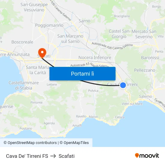 Cava De' Tirreni FS to Scafati map