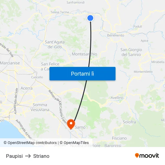 Paupisi to Striano map