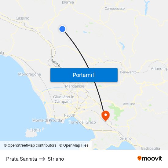 Prata Sannita to Striano map