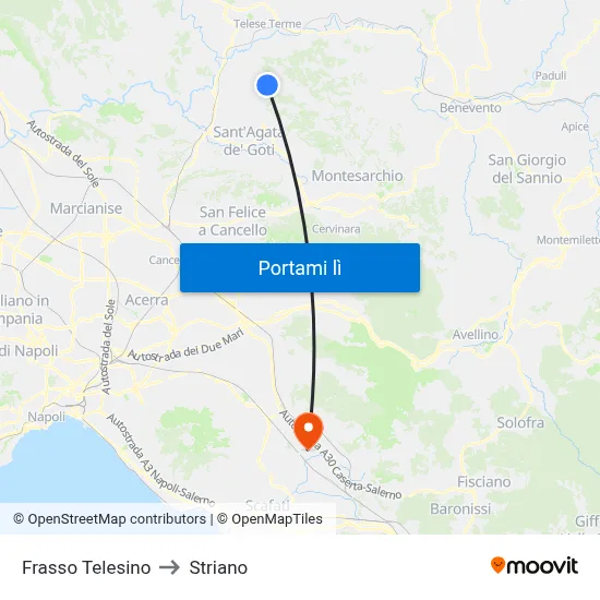 Frasso Telesino to Striano map