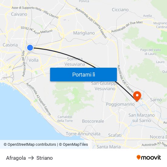 Afragola to Striano map