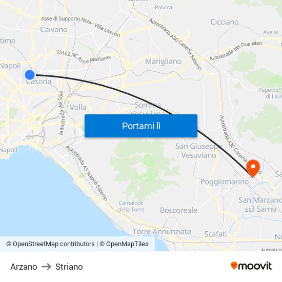 Arzano to Striano map