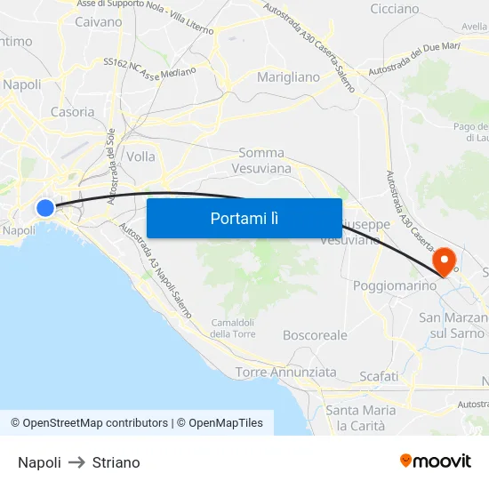Napoli to Striano map