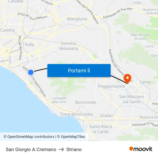 San Giorgio A Cremano to Striano map