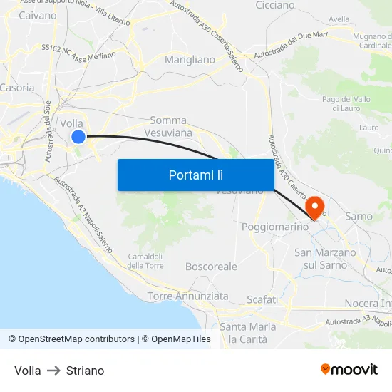 Volla to Striano map