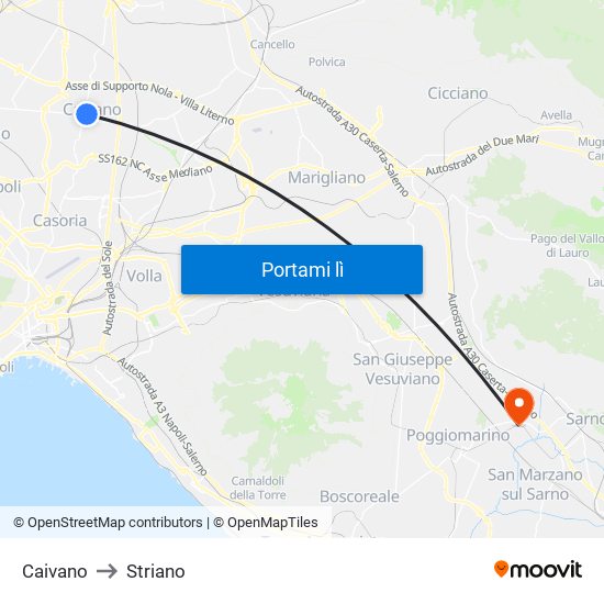 Caivano to Striano map