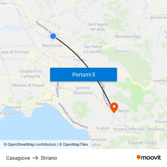 Casagiove to Striano map