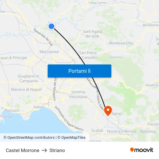 Castel Morrone to Striano map