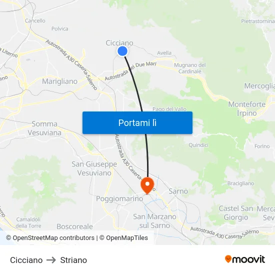 Cicciano to Striano map