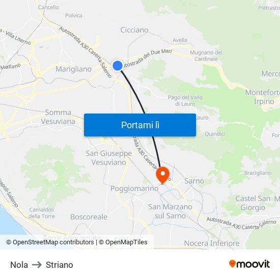 Nola to Striano map