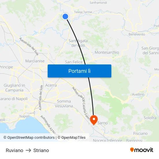 Ruviano to Striano map