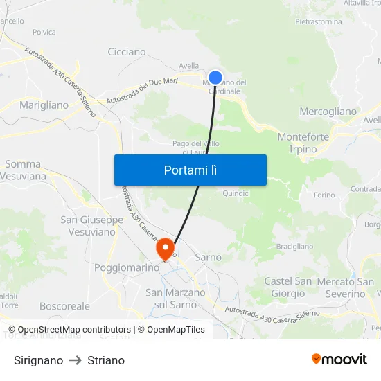 Sirignano to Striano map
