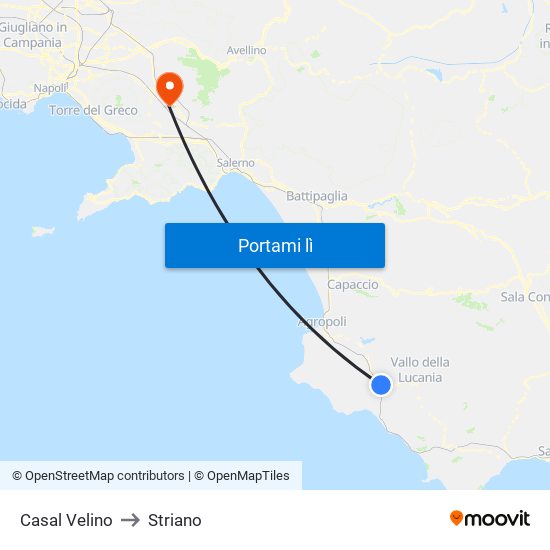 Casal Velino to Striano map