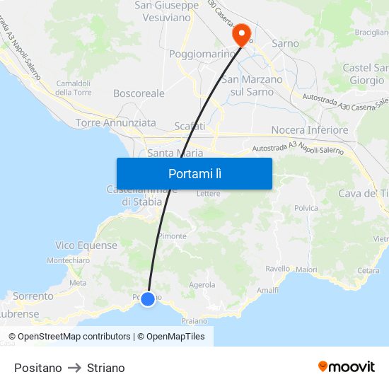 Positano to Striano map