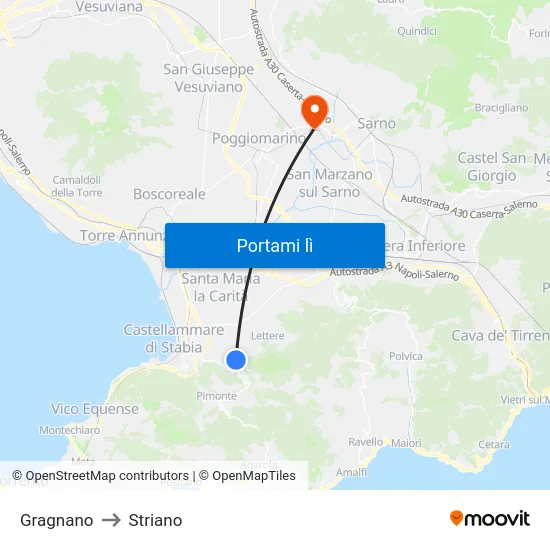 Gragnano to Striano map