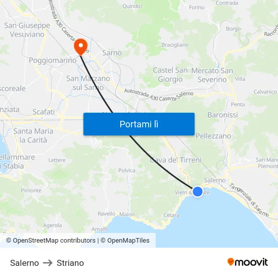Salerno to Striano map