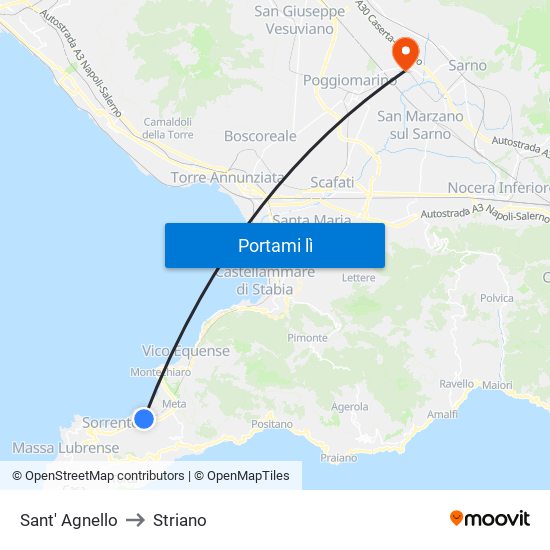 Sant' Agnello to Striano map