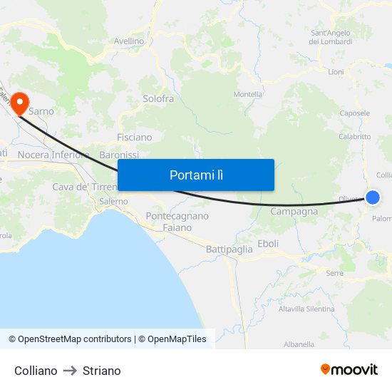 Colliano to Striano map