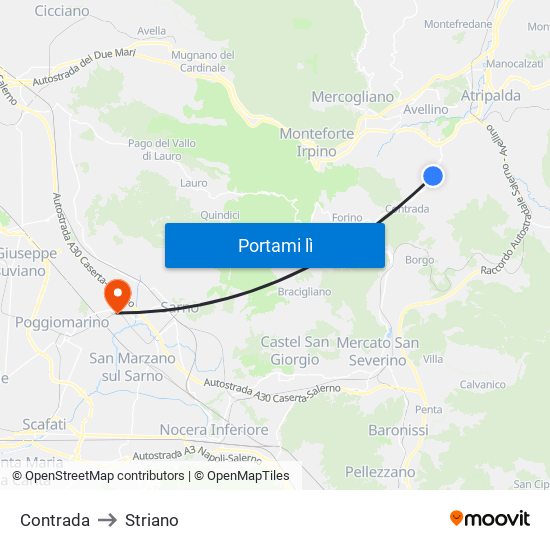 Contrada to Striano map