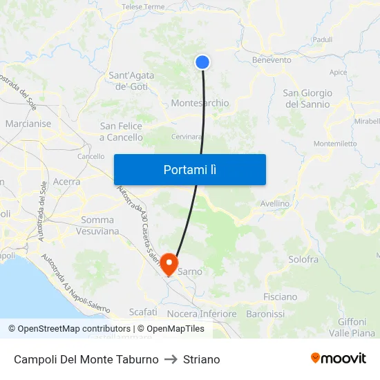 Campoli Del Monte Taburno to Striano map