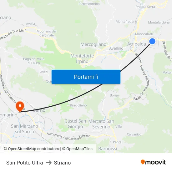 San Potito Ultra to Striano map