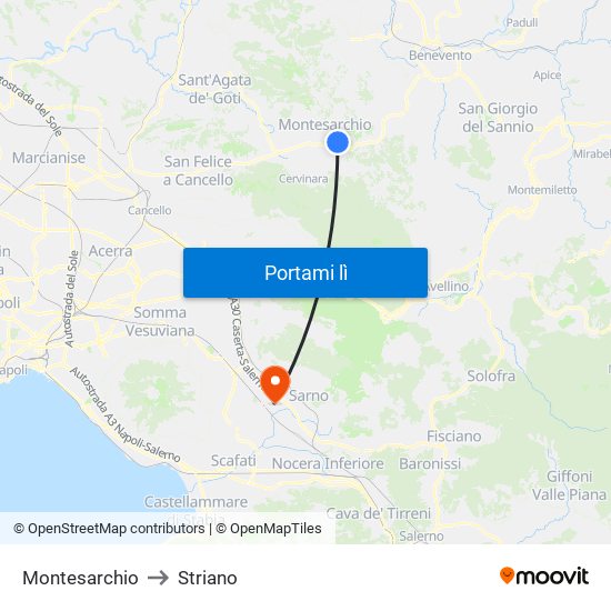 Montesarchio to Striano map