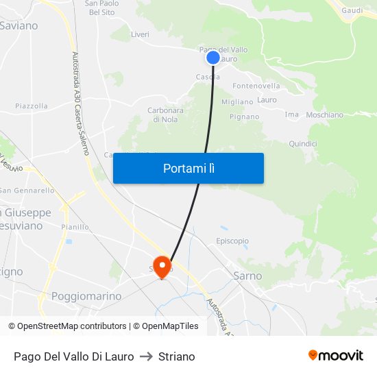 Pago Del Vallo Di Lauro to Striano map