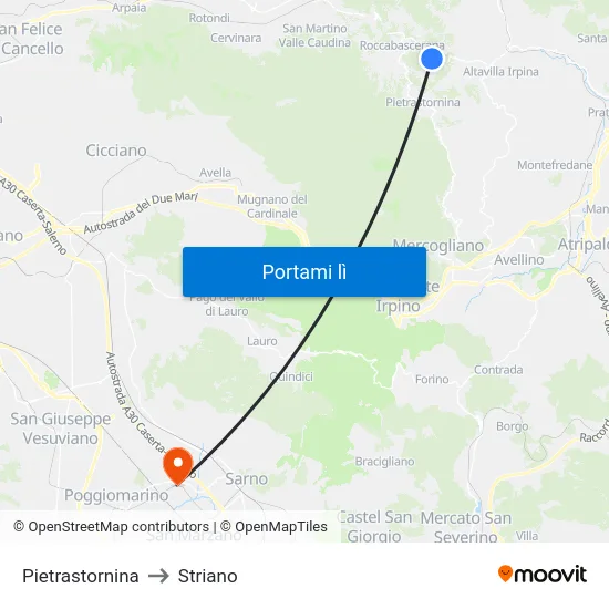 Pietrastornina to Striano map