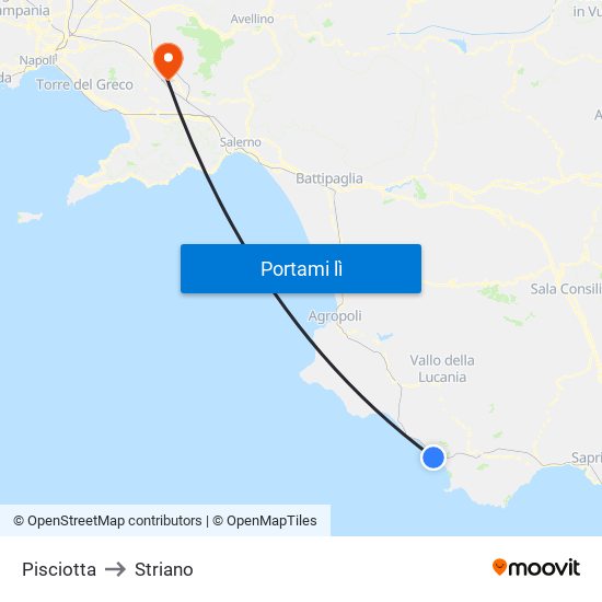 Pisciotta to Striano map
