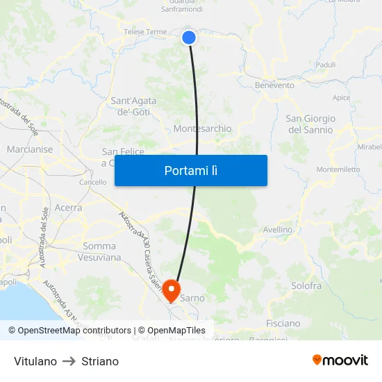 Vitulano to Striano map