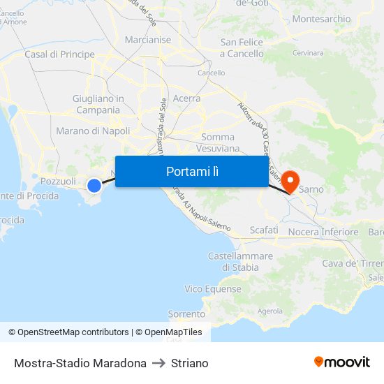 Mostra-Stadio Maradona to Striano map