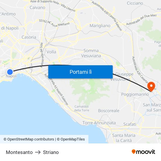 Montesanto to Striano map