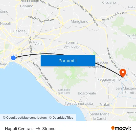 Napoli Centrale to Striano map