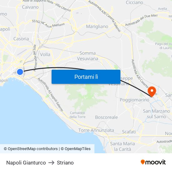 Napoli Gianturco to Striano map