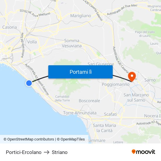 Portici-Ercolano to Striano map