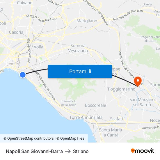 Napoli San Giovanni-Barra to Striano map