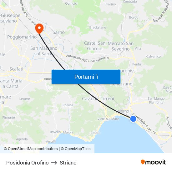 Posidonia Orofino to Striano map