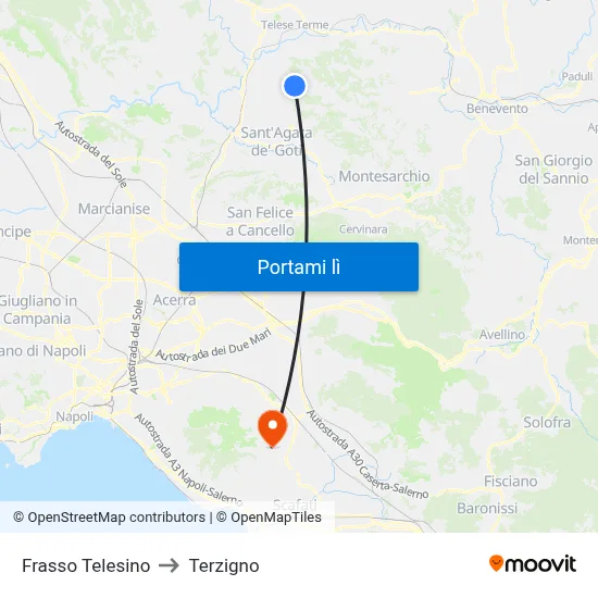 Frasso Telesino to Terzigno map