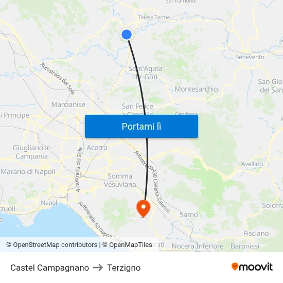 Castel Campagnano to Terzigno map