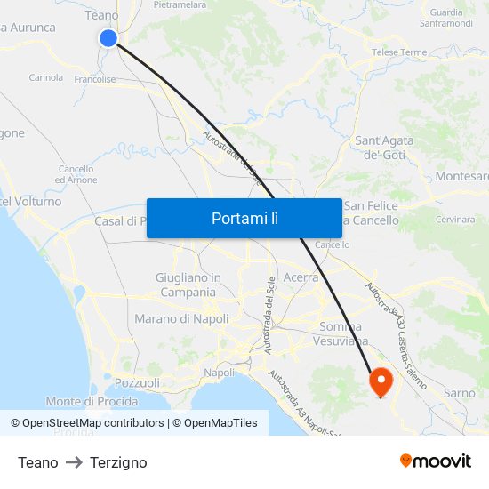 Teano to Terzigno map