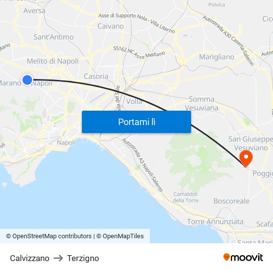 Calvizzano to Terzigno map