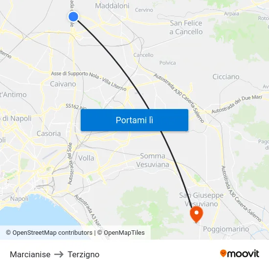 Marcianise to Terzigno map