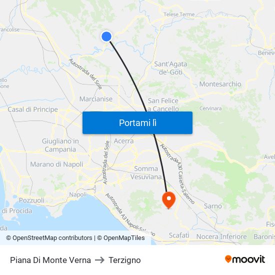 Piana Di Monte Verna to Terzigno map