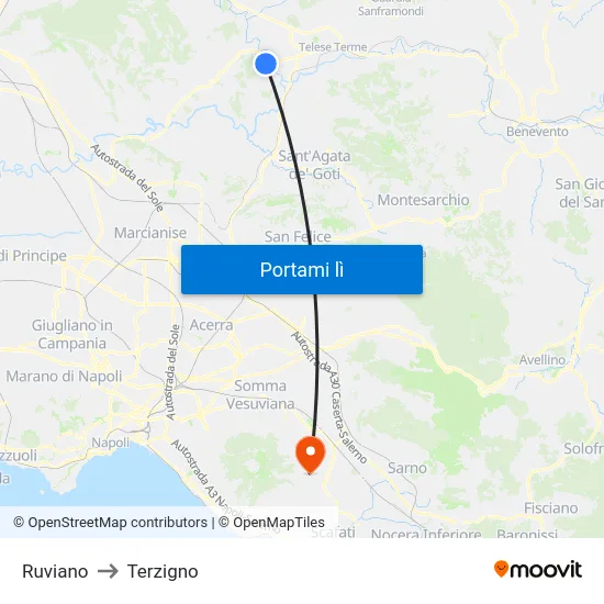 Ruviano to Terzigno map