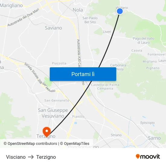 Visciano to Terzigno map
