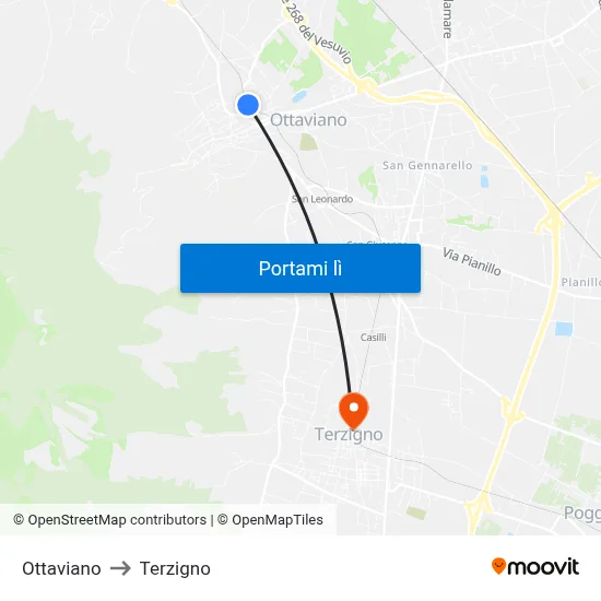 Ottaviano to Terzigno map