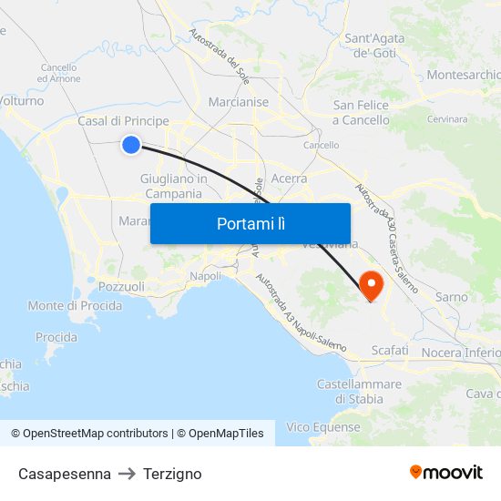 Casapesenna to Terzigno map