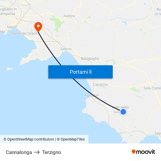 Cannalonga to Terzigno map