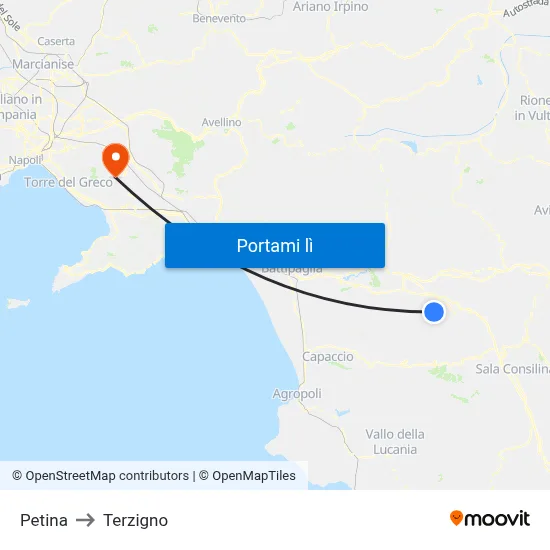Petina to Terzigno map
