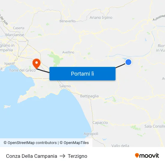 Conza Della Campania to Terzigno map